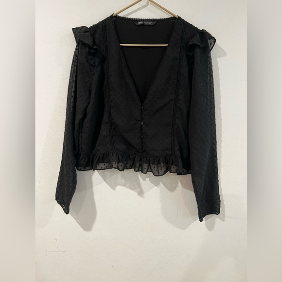 ZARA black short blouse with ruffles size XL - Picture 1 of 5